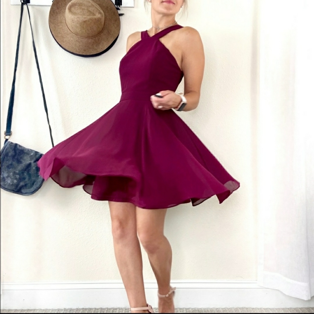 Lulu's Wine Red Fit & Flare Skater Dress